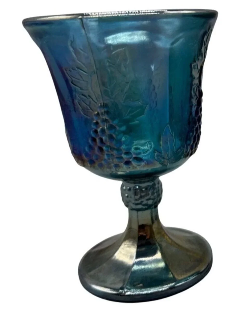 Vintage Blue Carnival Glass Grape & Vine Goblets cups 5